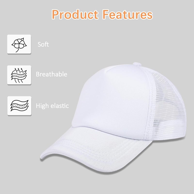 OKBA 5 Pack Sublimation Blank Baseball Cap Adjustable Hat Polyester Mesh Trucker Hats for Men and Women - Image 4